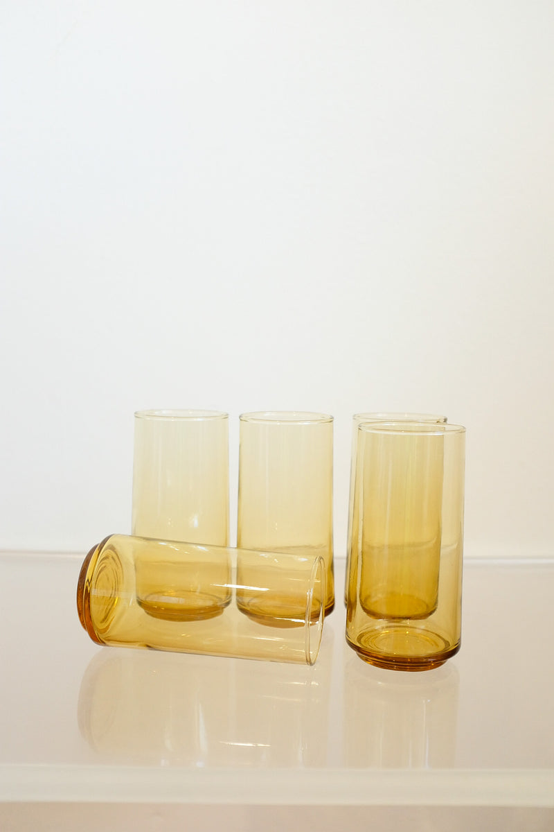 Yellow Drinking Glasses, Amber Glass Water Tumblers, Vintage